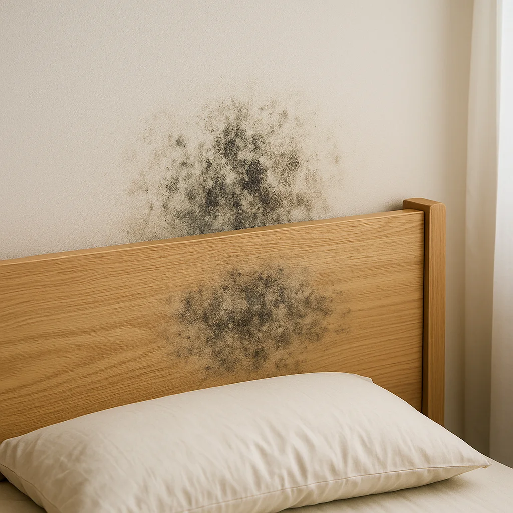 장마철 침대 헤드 뒤 곰팡이, 가구 배치가 원인일 수 있어요